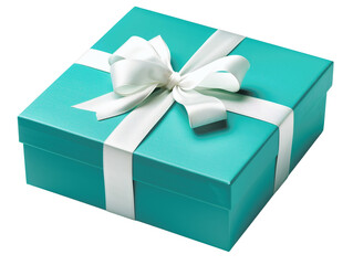 Elegant teal gift box with white ribbon, perfect for celebrations, birthdays, and special...