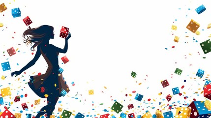 Obraz premium Elegant woman playing dice in a game of chance, luck, and excitement. Highquality silhouette illustration depicting a moment of anticipation.