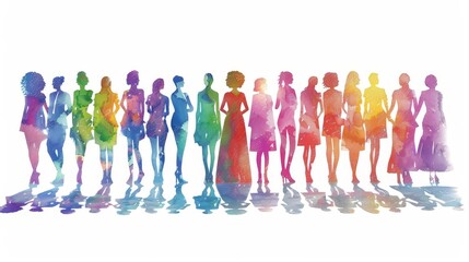 Obraz premium Detailed artwork of an elegant woman fostering unity and empowerment with diverse women, represented through silhouette.