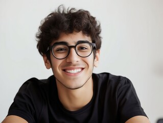 Fototapeta premium A young man with glasses smiling at the camera.