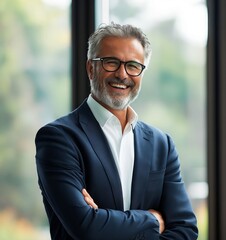 Fototapeta premium A smiling businessman in glasses and suit.