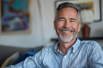 A man smiling in a living room.