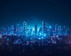 Futuristic blue Urban Landscape with Advanced Smart City Technology, abstract graphic, banner design, brochure, pattern design, web, background template