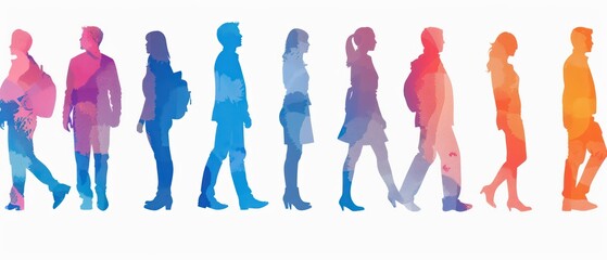 gradient color silhouette of individual people on a white background