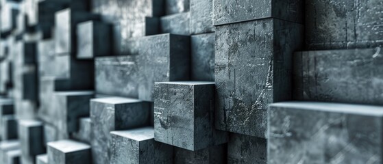Stacked abstract blocks creating a sense of depth close up, 3D rendering, realistic, composite, studio background