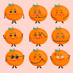 Cute orange vector with various emoticon emoji clipart isolated element 
