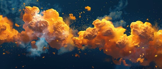 golden cloud illustrations on a blue background