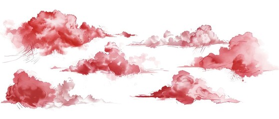 red cloud illustrations on a white background