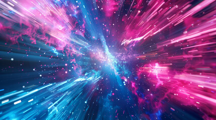 Fototapeta premium Abstract pink blue light trail creative cosmic background. Explosion