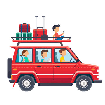 red car with people traveling clip art preview