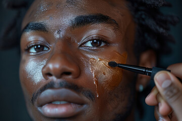 Young black man applying beauty serum on his face.generative ai