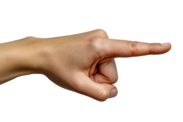 Close-up of a hand pointing with index finger. Isolated on white background. Ideal for direction, guidance, or instructional purposes., transparent background