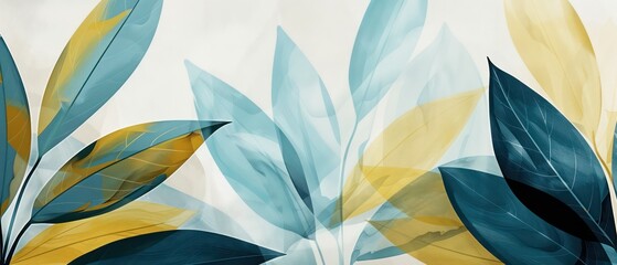 blue yellow leaves are painted on  white background