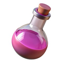 Mystical elixir swirls within a glass vial, exuding magic pink liquid.
