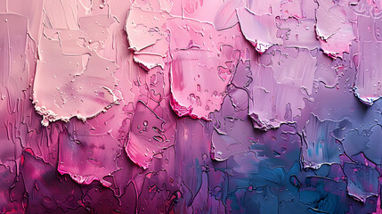 A detailed view of an abstract painting with pink and purple colors, displaying decorative plaster patterns and stains, creating a fancy texture reminiscent of a purple surface background for building