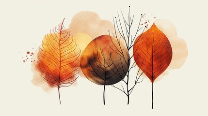 Abstract Autumn Leaves Watercolor Art