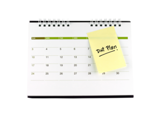 diet plan reminder note message on desk calendar isolated on transparent