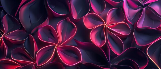 floral abstract elements optical illusion neon, fluid lines and organic shapes