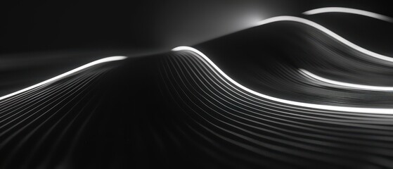 black abstract moving smoothed lines with futuristic glowing effect 