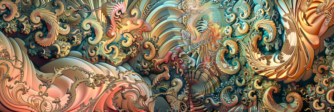 mandelbulb fractal with intricate patterns and colors, generative AI