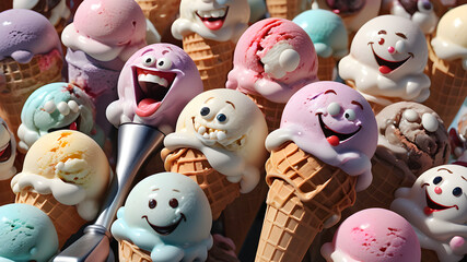 Generate a 3D image of one vanilla ice cream cone