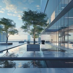 Fototapeta premium Urban modern building Business Square Platform
