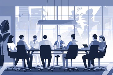 Business meeting flat design front view corporate theme cartoon drawing Monochromatic Color Scheme