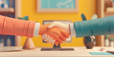 Business deal front view partnership theme 3D render Tetradic color scheme