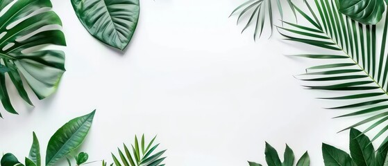 tropical foliage leaves vines on white background