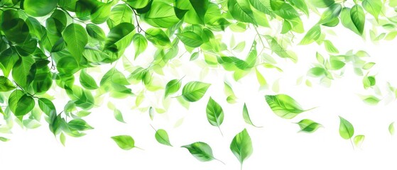 green leaves, special effects, pure white background