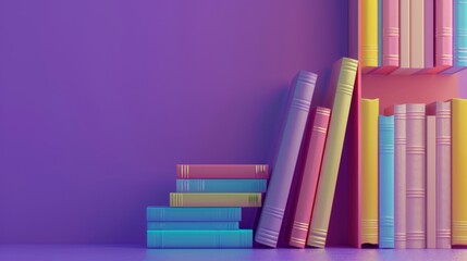 Obraz premium 3d render colorful knowledge book collection collection learning on shelves purple background