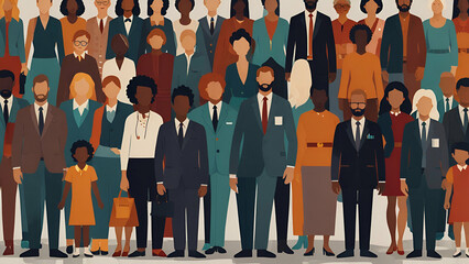 "Diversity and inclusion in the workplace, a transparent background illustration featuring various ethnic, racial, and gender groups for fair social equality in a diverse business company."