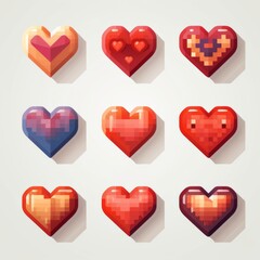 A set of hearts with different colors and designs