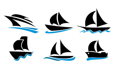 set sailing ship logo template