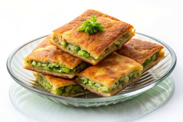 Martabak Telur (Indonesian: Stuffed Pancake or Pan Fried Bread) Indonesian Street Food on White Background