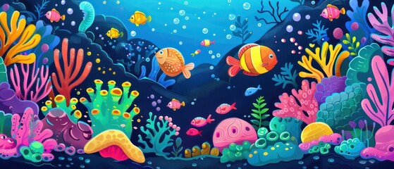 coral reefs teeming with diverse marine life beneath the ocean's surface
