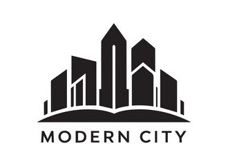 Vector silhouette of a modern city building logo concept in black color

