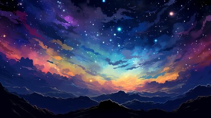 A beautiful night sky with a colorful sky and stars