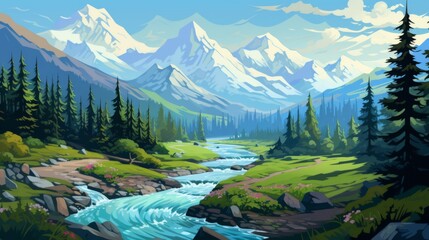 A mountain range with a river running through it