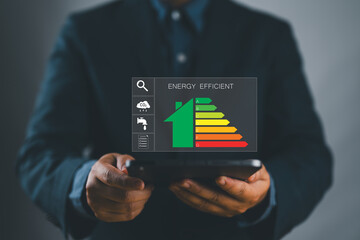 Energy efficiency concept. energy efficient house building rate label audit for sustainable...