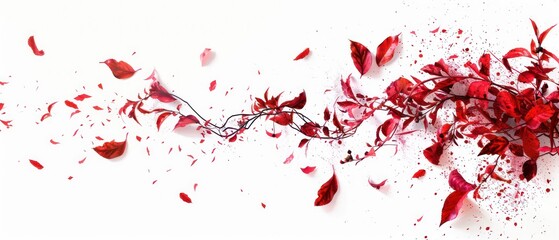 red leaves, special effects, pure white background