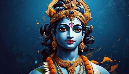 Lord Krishna abstract style illustrative image with copy space, Vishukani or krishna pooja concept background
 - Powered by Adobe