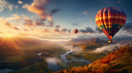 Fototapeta premium Hot Air Balloon Soaring Over Mountain Range