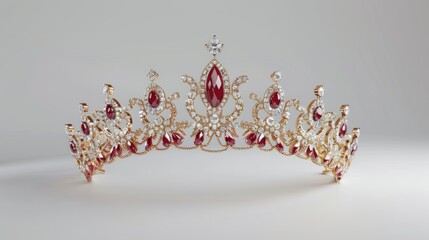 Elegant and beautiful princess crown on transparent white background. 3D rendering.