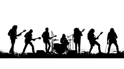 silhouette of a music group or band playing a concert on stage