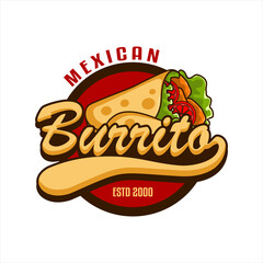 burrito traditional mexican food logo sticker emblem label template