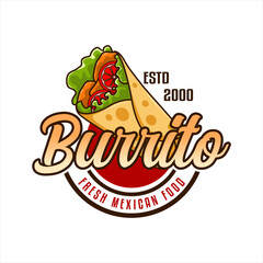 burrito traditional mexican food logo sticker emblem label template