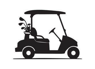 Golf cart vector silhouette in black on a white background.