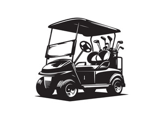 Fototapeta premium Golf cart vector silhouette in black on a white background.