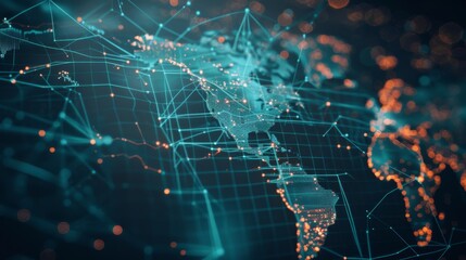 Fototapeta premium Earth from space with digital network lines and data paths in a cyber-tech design